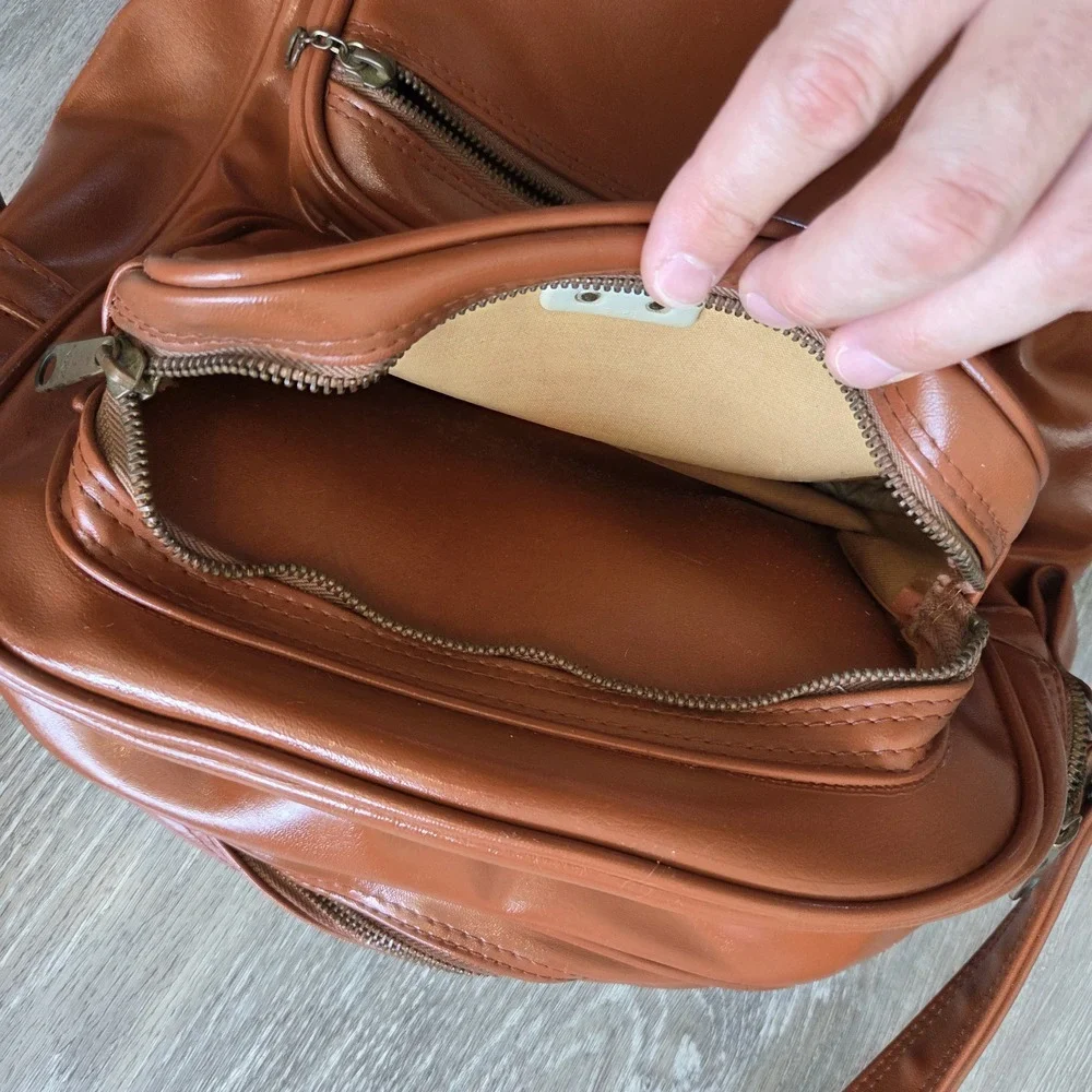 Vintage Restored Samsonite Leather Multi-Pocket Shoulder Travel Bag